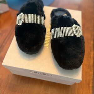 New with Box Guaranteed Authentic Jimmy Choo Ronnie Crystal Faux Fur Mules